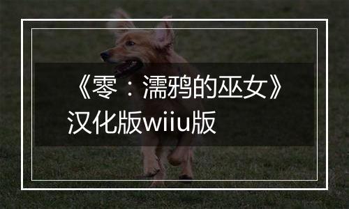 《零：濡鸦的巫女》汉化版wiiu版
