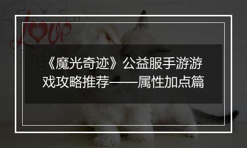 《魔光奇迹》公益服手游游戏攻略推荐——属性加点篇