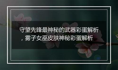 守望先锋最神秘的武器彩蛋解析，雾子女巫皮肤神秘彩蛋解析