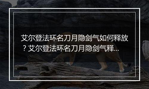 艾尔登法环名刀月隐剑气如何释放？艾尔登法环名刀月隐剑气释放方法