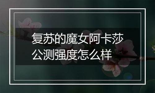 复苏的魔女阿卡莎公测强度怎么样