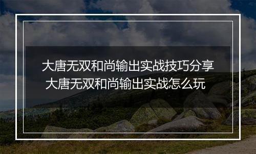 大唐无双和尚输出实战技巧分享 大唐无双和尚输出实战怎么玩