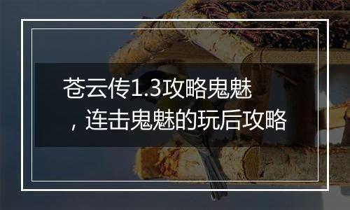 苍云传1.3攻略鬼魅，连击鬼魅的玩后攻略