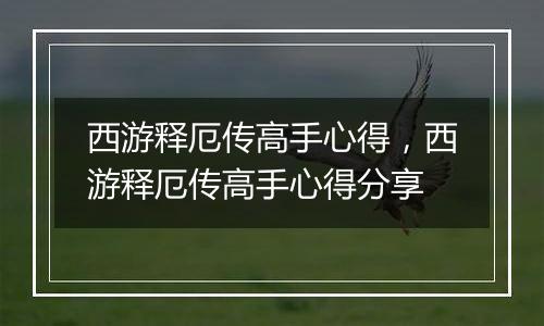 西游释厄传高手心得，西游释厄传高手心得分享