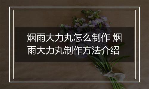 烟雨大力丸怎么制作 烟雨大力丸制作方法介绍