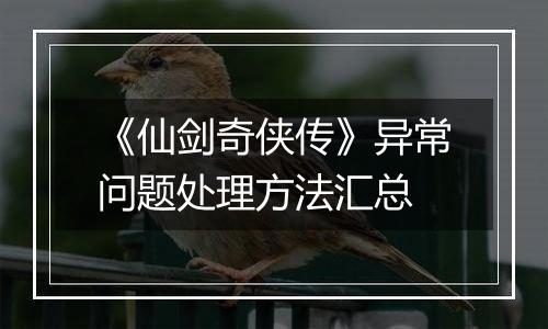 《仙剑奇侠传》异常问题处理方法汇总