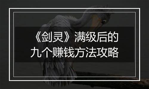 《剑灵》满级后的九个赚钱方法攻略