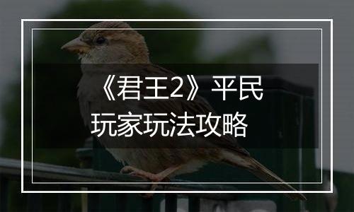 《君王2》平民玩家玩法攻略