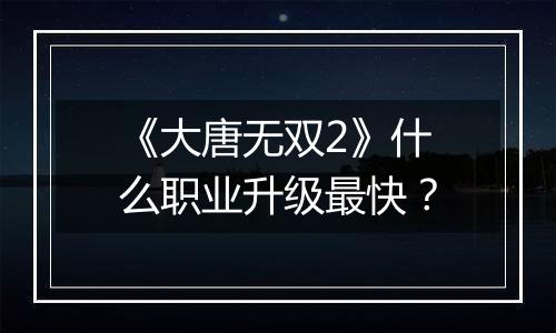 《大唐无双2》什么职业升级最快？