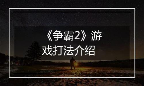 《争霸2》游戏打法介绍