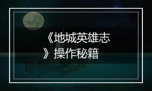 《地城英雄志》操作秘籍