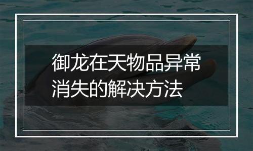 御龙在天物品异常消失的解决方法