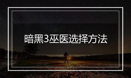 暗黑3巫医选择方法