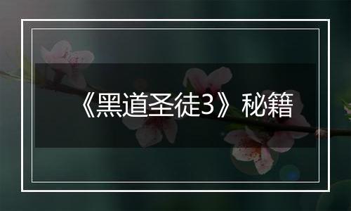 《黑道圣徒3》秘籍