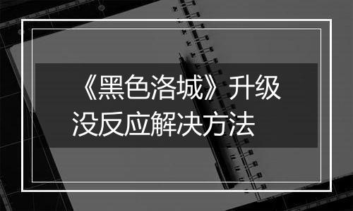 《黑色洛城》升级没反应解决方法