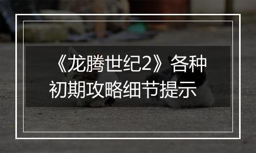 《龙腾世纪2》各种初期攻略细节提示