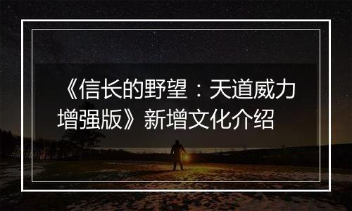 《信长的野望：天道威力增强版》新增文化介绍