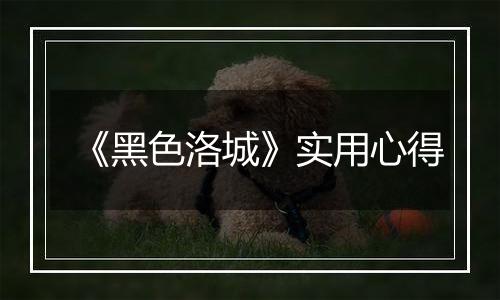 《黑色洛城》实用心得