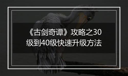 《古剑奇谭》攻略之30级到40级快速升级方法